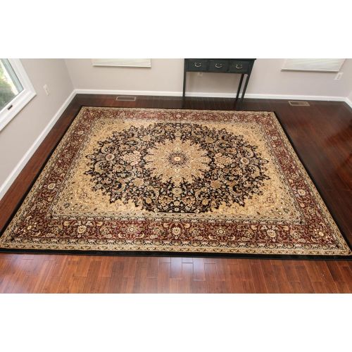  Dunes Traditional Isfahan High Density 1 Thick Wool 1.5 Million Point Persian Area Rug, 9 x 12, Black