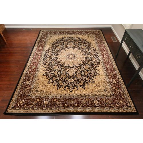  Dunes Traditional Isfahan High Density 1 Thick Wool 1.5 Million Point Persian Area Rug, 9 x 12, Black