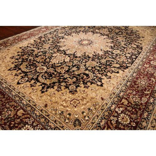  Dunes Traditional Isfahan High Density 1 Thick Wool 1.5 Million Point Persian Area Rug, 9 x 12, Black