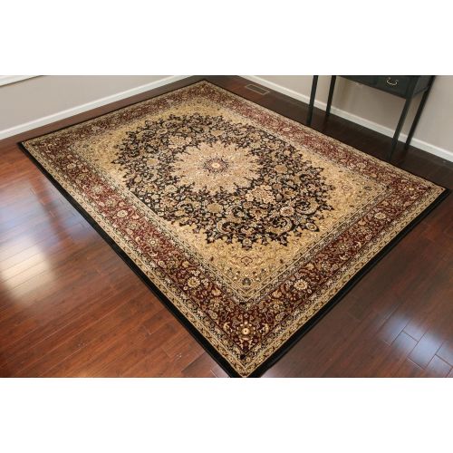  Dunes Traditional Isfahan High Density 1 Thick Wool 1.5 Million Point Persian Area Rug, 9 x 12, Black