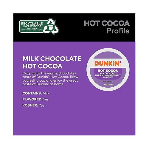  Dunkin' Donuts Milk Chocolate Hot Cocoa, Keurig K-Cup Pods, 22/Box (611227377215) (1261)