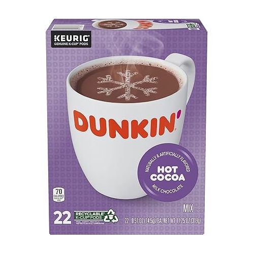  Dunkin' Donuts Milk Chocolate Hot Cocoa, Keurig K-Cup Pods, 22/Box (611227377215) (1261)