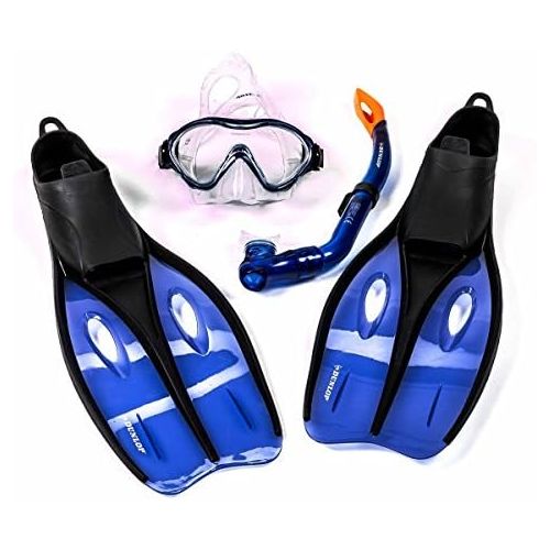  Dunlop Kinder-Profi-Schnorchel-Set mit Tauchmaske, Schnorchel und Flossen, Groesse S oder XS, lieferbar in den Farben blau, gruen, oder orange (XS (32-34), Blau)