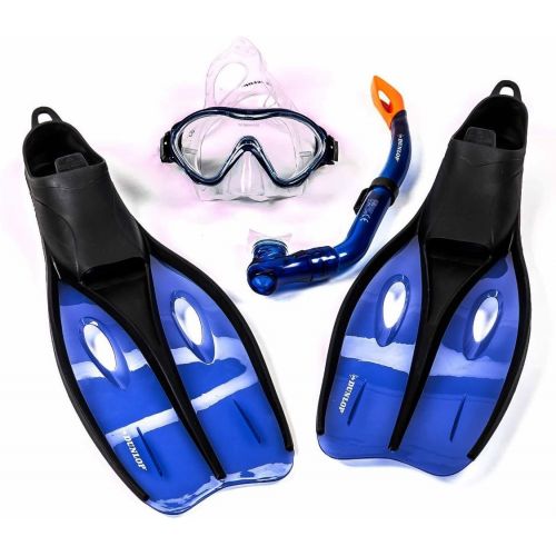  Dunlop Kinder-Profi-Schnorchel-Set mit Tauchmaske, Schnorchel und Flossen, Groesse S oder XS, lieferbar in den Farben blau, gruen, oder orange (XS (32-34), Blau)