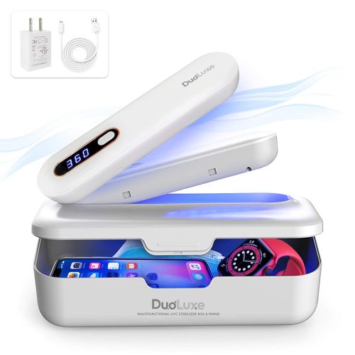  DuoLuxe UV Light Sanitizer Box - UV Light Sanitizer Wand - Multi-Functional UV Sterilizer, Phone Sanitizer - Kills 99.9% of Bacteria & Virus - Portable, Rechargeable, Ultraviolet L