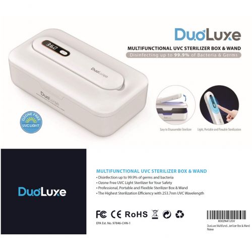  DuoLuxe UV Light Sanitizer Box - UV Light Sanitizer Wand - Multi-Functional UV Sterilizer, Phone Sanitizer - Kills 99.9% of Bacteria & Virus - Portable, Rechargeable, Ultraviolet L