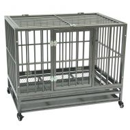 Duona Kennels Homes for Pets Dog Crate Pet Playpen with Four Wheels Easy to Install Heavy Duty Dog Cage Crate Kennel Metal Pet Playpen Portable with Tray Silver