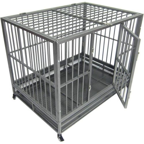  Duona Kennels Homes for Pets Dog Crate Pet Playpen with Four Wheels Easy to Install Heavy Duty Dog Cage Crate Kennel Metal Pet Playpen Portable with Tray Silver