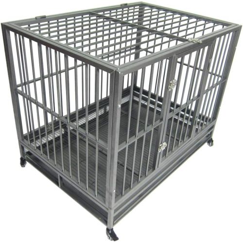  Duona Kennels Homes for Pets Dog Crate Pet Playpen with Four Wheels Easy to Install Heavy Duty Dog Cage Crate Kennel Metal Pet Playpen Portable with Tray Silver