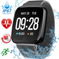 Duperym IP67 Waterproof Fitness Tracker, 1.5 Smart Watch with Heart Rate Blood Pressure Monitor for Men Women Activity Tracker Watchband with Weather Pedometer Calorie Camera Music Fathers