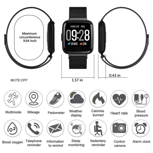  Duperym IP67 Waterproof Fitness Tracker, 1.5 Smart Watch with Heart Rate Blood Pressure Monitor for Men Women Activity Tracker Watchband with Weather Pedometer Calorie Camera Music Fathers