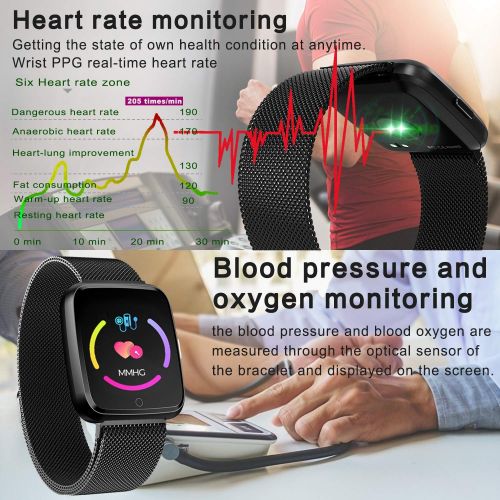  Duperym IP67 Waterproof Fitness Tracker, 1.5 Smart Watch with Heart Rate Blood Pressure Monitor for Men Women Activity Tracker Watchband with Weather Pedometer Calorie Camera Music Fathers