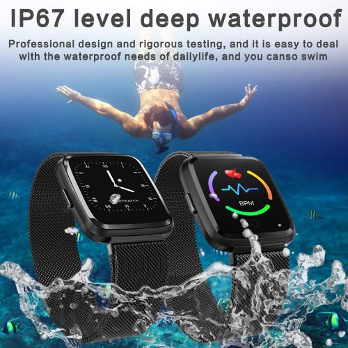  Duperym IP67 Waterproof Fitness Tracker, 1.5 Smart Watch with Heart Rate Blood Pressure Monitor for Men Women Activity Tracker Watchband with Weather Pedometer Calorie Camera Music Fathers