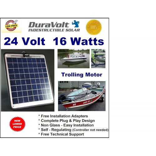  DuraVolt NOW 20 Watts. Trolling Motor 24V battery charger- 12 Amp Trickle Solar Charger - Self Regulating - Boat Marine Solar Panel - No experience Plug & Play Design. Dimensions 14.1 in x