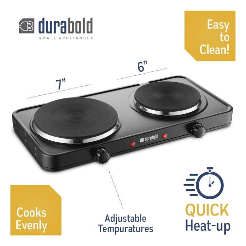  Durabold Kitchen Countertop Cast-Iron Double Burner - Stainless Steel Body  Sealed Burners - Ideal for RV, Small Apartments, Camping, Cookery Demonstrations, or as an Extra Burner