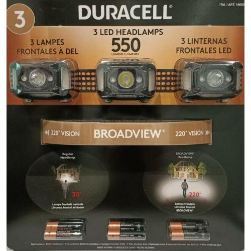  Duracell 1600263/550 Lumens LED Headlamps 3 Pieces / 3 PACK HEADLIGHTS 9 MODES