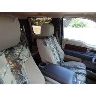 Durafit Seat Covers Made to fit 2011-2015 Ford F250-F550 Lariat and King Ranch, Front Bucket Car Seats and Rear 60/40 Split Bench with Integrated Seat Belts. Seat Covers in Tan & C