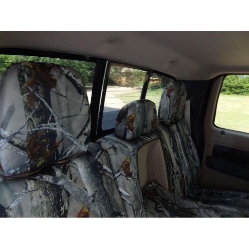  Durafit Seat Covers Made to fit 2011-2015 Ford F250-F550 Lariat and King Ranch, Front Bucket Car Seats and Rear 60/40 Split Bench with Integrated Seat Belts. Seat Covers in Tan & C