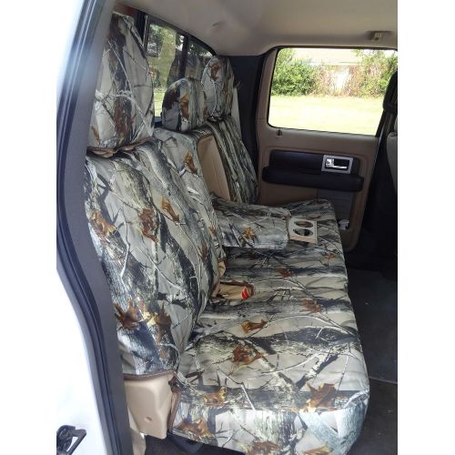  Durafit Seat Covers Made to fit 2011-2015 Ford F250-F550 Lariat and King Ranch, Front Bucket Car Seats and Rear 60/40 Split Bench with Integrated Seat Belts. Seat Covers in Tan & C