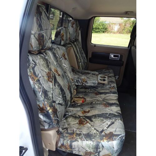  Durafit Seat Covers Made to fit 2011-2015 Ford F250-F550 Lariat and King Ranch, Front Bucket Car Seats and Rear 60/40 Split Bench with Integrated Seat Belts. Seat Covers in Tan & C