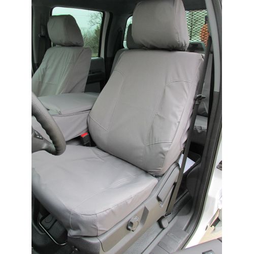  Durafit Seat Covers Made to fit 2014 Ford F150 or 2015 F250-F550 XLT and Lariat, 40/20/40 Split Seat with Opening Center Console, Exact Fit Seat Covers in Charcoal Gray Endura