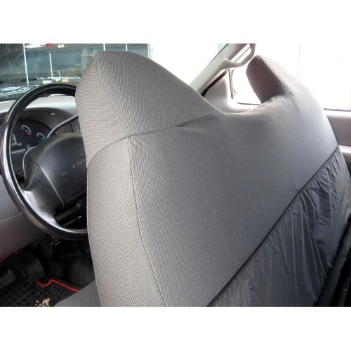  Durafit Seat Covers Made to fit F150 and Light Duty F250 Front Solid Bottom Solid Back Bench with Molded Headrests Seat Covers in Dark Gray Twill.Not a Ford Product