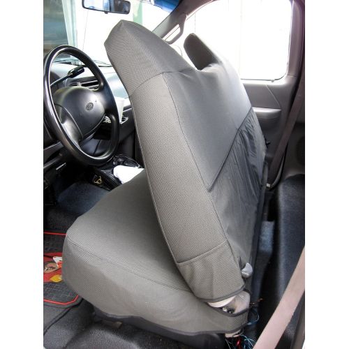  Durafit Seat Covers Made to fit F150 and Light Duty F250 Front Solid Bottom Solid Back Bench with Molded Headrests Seat Covers in Dark Gray Twill.Not a Ford Product