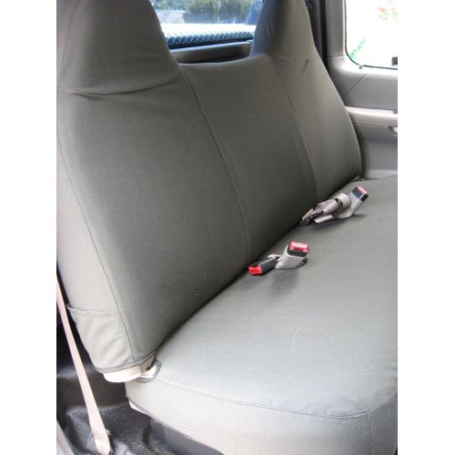  Durafit Seat Covers Made to fit F150 and Light Duty F250 Front Solid Bottom Solid Back Bench with Molded Headrests Seat Covers in Dark Gray Twill.Not a Ford Product