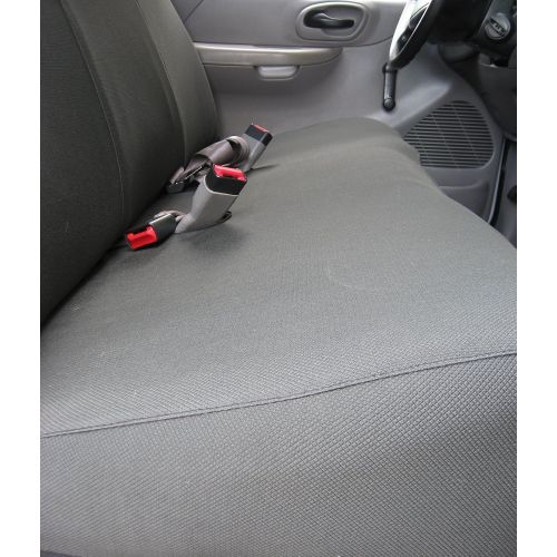  Durafit Seat Covers Made to fit F150 and Light Duty F250 Front Solid Bottom Solid Back Bench with Molded Headrests Seat Covers in Dark Gray Twill.Not a Ford Product