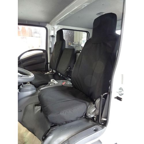  Durafit Seat Covers, I2280-I2281 C1, 2007-2018 Isuzu NPR Crew Cab, 40/60 Split Bench Seat, Driver Side Bucket, Passenger Side Bench, Waterproof Seat Covers in Black Endura Fabric