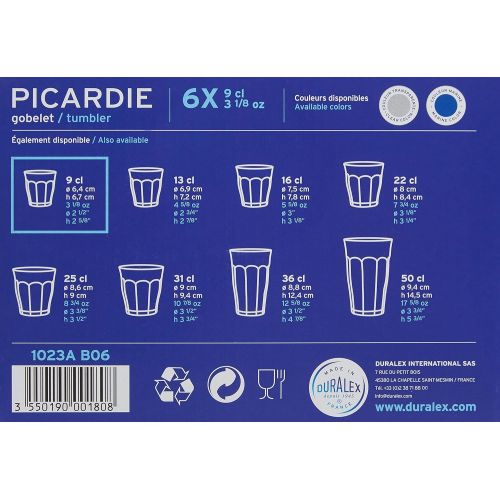  [아마존베스트]Duralex Made In France Picardie Clear Tumbler, Set of 6, 3-1/8 Ounce