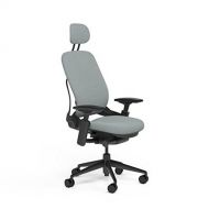 Duramont Steelcase Leap Desk Chair with Headrest in Buzz2 Black Fabric - Highly Adjustable Arms - Black Frame and Base - Standard Carpet Casters