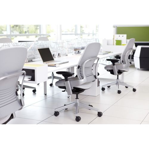  Duramont Steelcase Leap Desk Chair with Headrest in Buzz2 Black Fabric - Highly Adjustable Arms - Black Frame and Base - Standard Carpet Casters