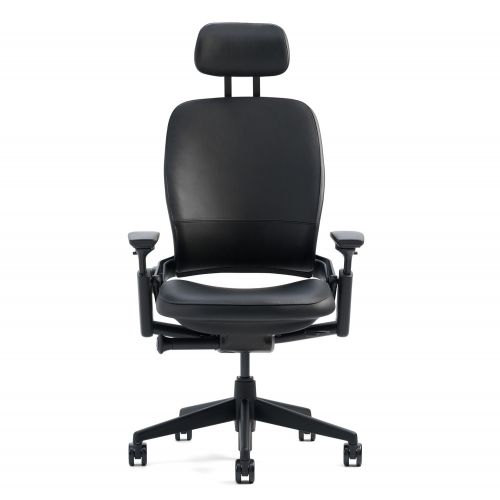  Duramont Steelcase Leap Desk Chair with Headrest in Buzz2 Black Fabric - Highly Adjustable Arms - Black Frame and Base - Standard Carpet Casters