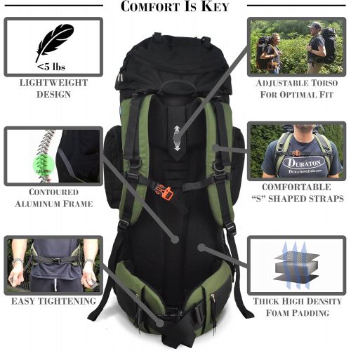  DURATON Hiking Backpack 75L - Internal Frame Pack With Rain Cover for Outdoor Backpacking Fishing Camping and Travel