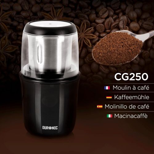  [아마존베스트]Duronic CG250 Coffee Grinder / Electric Spice Mill - Removable Container - 75g Capacity - 250W - Stainless Steel Blades - Coffee | Nuts | Spices | Herbs | Cereals | Dried Fruits