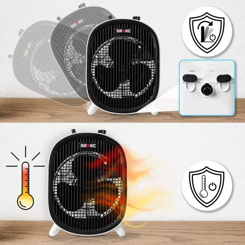  Duronic FH2KW1 Electric Fan Heater, 2 Heat Functions, 1200W/2000W, Portable Heater for Table or Floor, Additional Heating with Fan Function, Overheating Protection