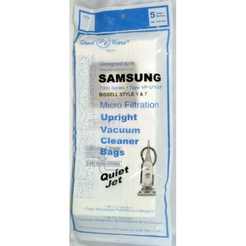  Dust Care Upright Vacuum Cleaner Bags, Designed to Fit Samsung 5000-7000 Series Type VP-U100F Quiet Jet and Bissell Style 1 & 7 Upright Vacuum Cleaners, 5 Bags in Pack