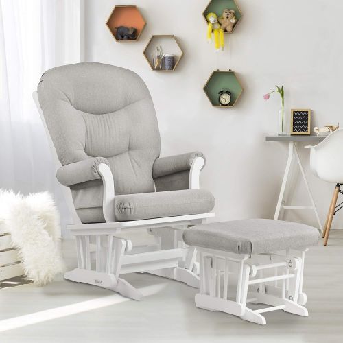  Dutailier Sleigh Glider and Ottoman Set, WhiteLight Grey