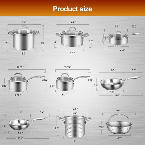  Duxtop Professional Stainless Steel Pots and Pans Set, 17PC Induction Cookware Set, Impact-bonded Technology
