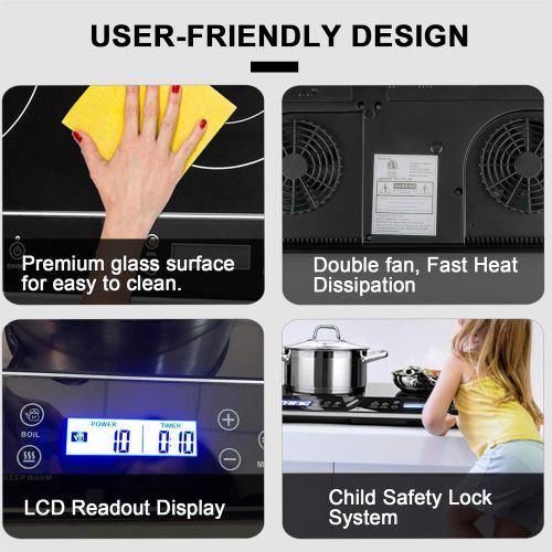  [아마존베스트]Duxtop LCD Portable Double Induction Cooktop 1800W Digital Electric Countertop Burner Sensor Touch Stove, 9620LS/BT-350DZ