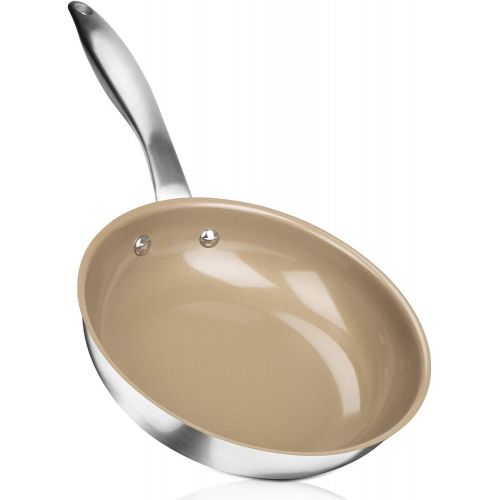  [아마존베스트]Duxtop Ceramic Non-stick Frying Pan, Stainless Steel Induction Frying Pan, 8-Inch Stir Fry Pan with Heavy-gauge Impact-bonded Bottom, FUSION Ti