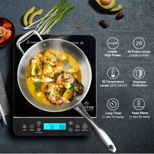  duxtop Induction Hob, Single Induction Hob with LCD Display, Sensor Touch Control, 10 Hour Timer and Safety Lock, 20 Power Levels, 20 Temperature Settings, 2,100 W