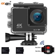 4k Action Camera Waterproof 30M Underwater Camera 2.0 inch Screen WiFi Sports Camera 16Mp DV Camcorder Ultra HD 1080P Bike Helmet Camera with 2.4 G Remote 2 Batteries DveeTech