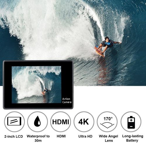  DveeTech Dveetech 4k Action Camera WiFi Waterproof 30M Sport Camera 16Mp Ultra hd 1080p Underwater DV Camcorder Action Cam with Remote 2 Batteries Bike Helmet Mounting Accessories Kit for C