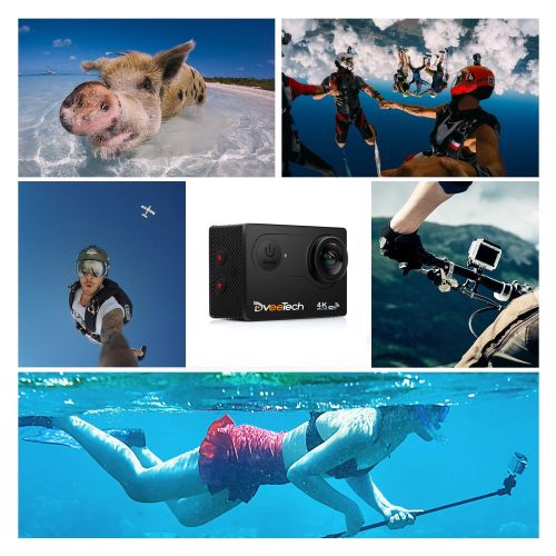  DveeTech Dveetech 4k Action Camera WiFi Waterproof 30M Sport Camera 16Mp Ultra hd 1080p Underwater DV Camcorder Action Cam with Remote 2 Batteries Bike Helmet Mounting Accessories Kit for C
