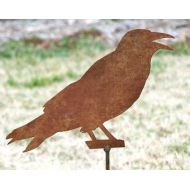 Dwcmetals Crow garden stake - Rusted metal bird art - Raven flowerbed marker - Outdoor living accent - Crowing bird maker - Rustic steel crow