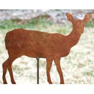 Dwcmetals Doe garden stake - Rusted metal yard art - Doe garden marker - Rustic metal deer stake - Flowerbed deer art - Rusty metal animal decor