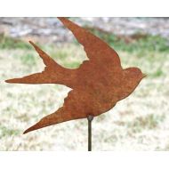 Dwcmetals Metal swallow stake - Rustic metal bird art - Swallow flowerbed marker - Rusty bird art - Outdoor bird decor - Metal bird stake