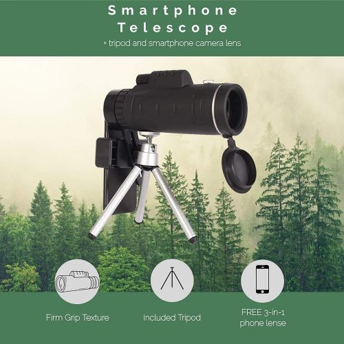  Dwelling With Pride DWP Monocular Telescope - with Free 3in1 Smartphone Lens, 12x50 Monocular Scope for Smartphone, Tripod, Phone Clip, Microfiber Cloth, Carrying case, Compact Magnifying Lenses Monos